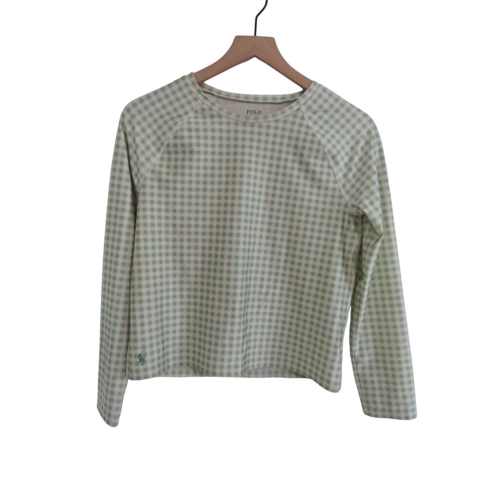 Polo Ralph Lauren Kid Sz XL Gingham Rash Guard Long Sleeve Swim Top Preppy Beach
